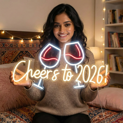 Cheers to 2026 | Happy New Year Light Up Neon Sign | Custom LED Neon Lights (36In x 18In)