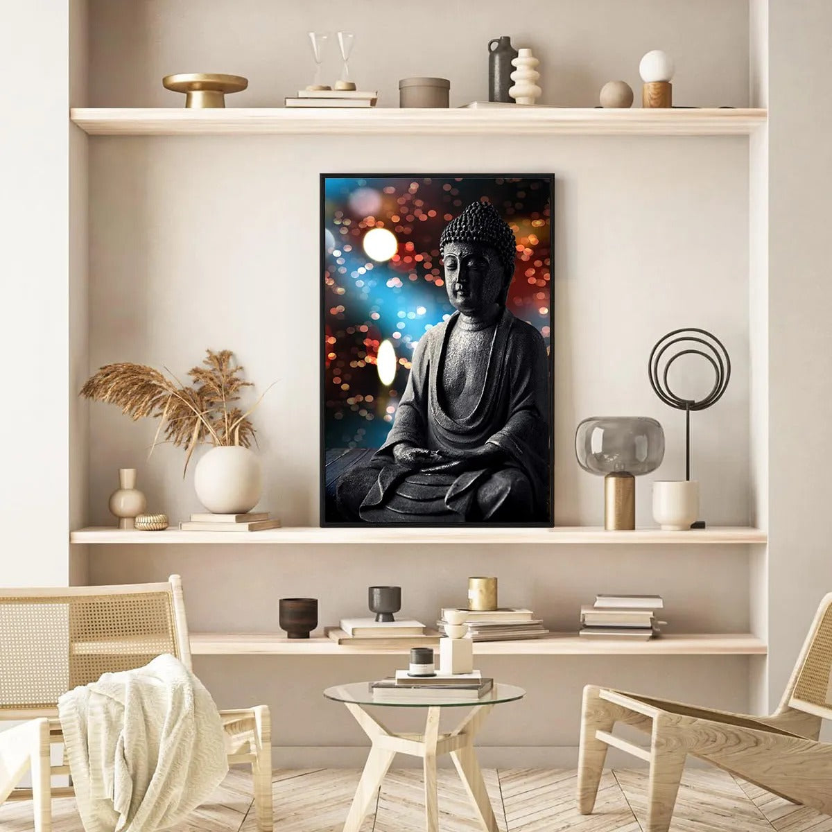 Eurotex Gautam Buddha Statue, Framed Wall Hangings for Living Room (24x36 In)