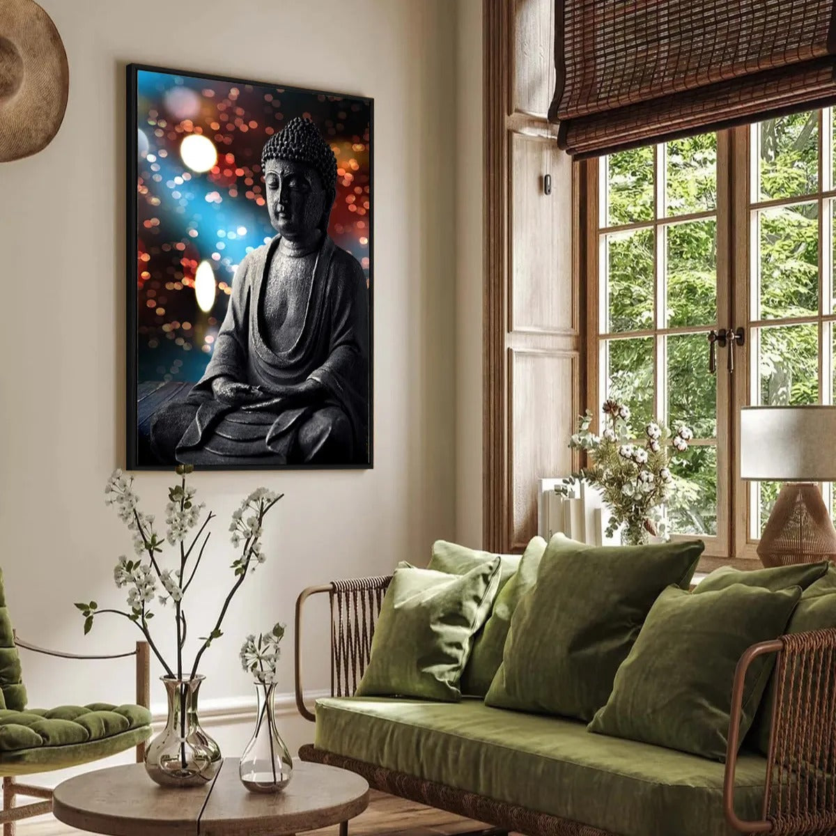 Eurotex Gautam Buddha Statue, Framed Wall Hangings for Living Room (24x36 In) Eurotex