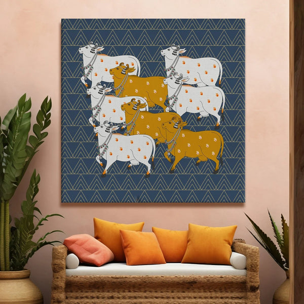 Sacred Cow Herd, Framed Abstract Canvas Wall Art for Bedroom