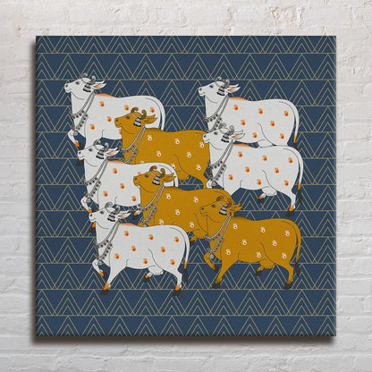 Sacred Cow Herd, Framed Abstract Canvas Wall Art for Bedroom Eurotex