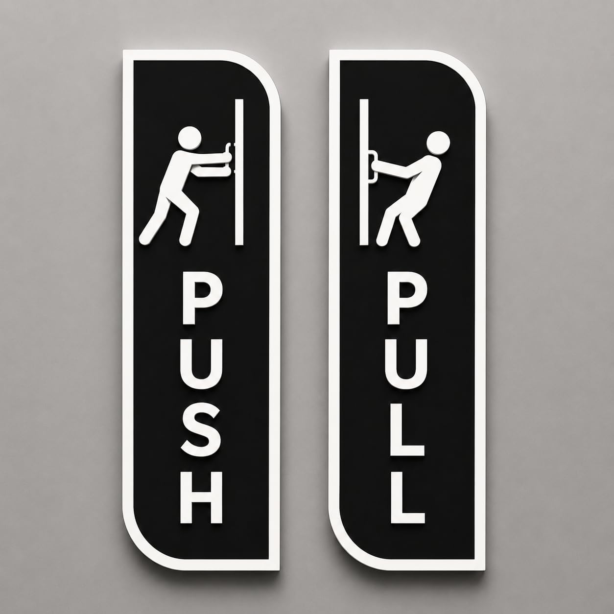 Black Push & Pull Door Sign Set Acrylic – Minimalist Vertical Door Plaques for Office, Retail Store, Cafe, Restaurant, Glass Door & Commercial Entrance