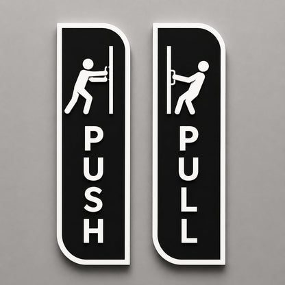 Black Push & Pull Door Sign Set Acrylic – Minimalist Vertical Door Plaques for Office, Retail Store, Cafe, Restaurant, Glass Door & Commercial Entrance