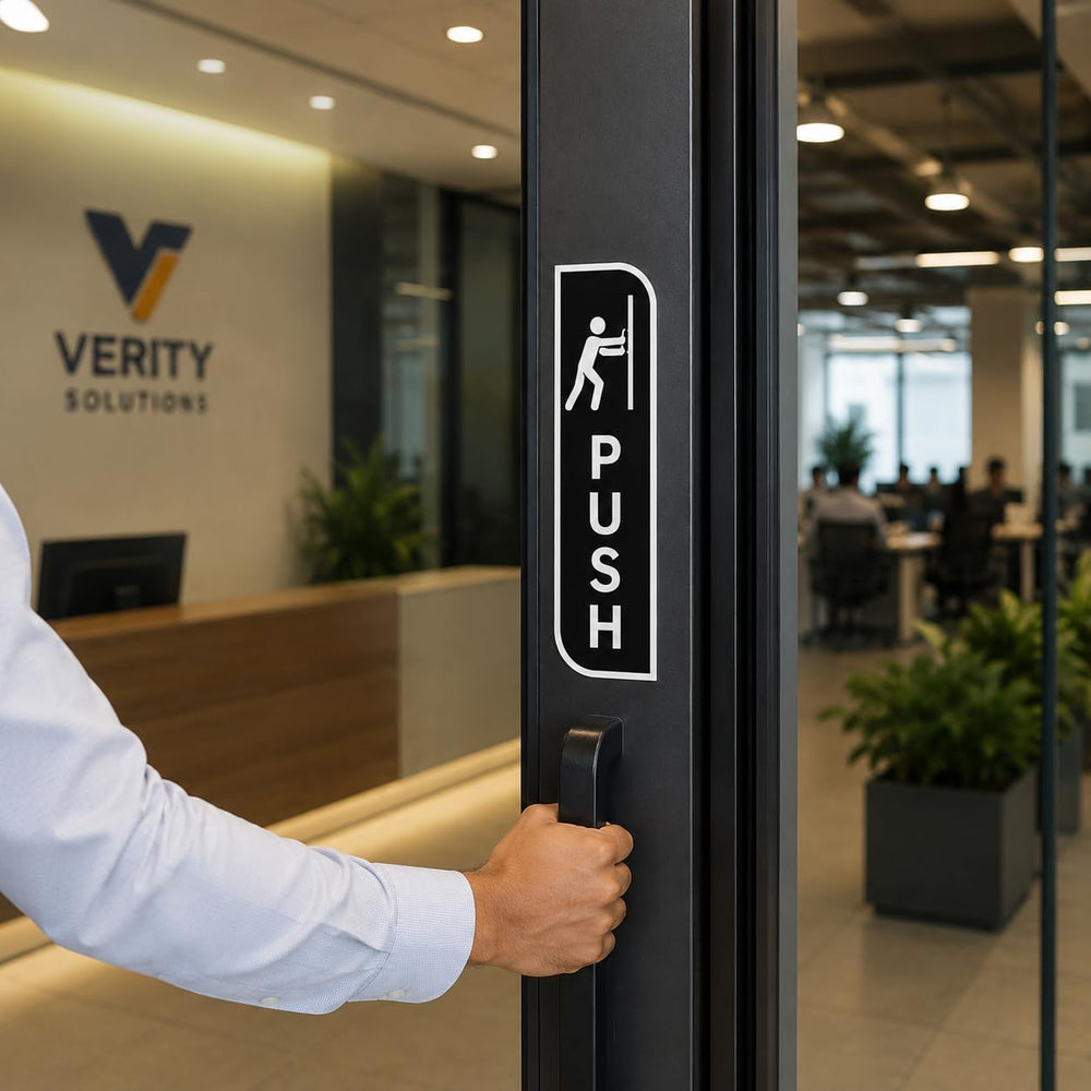 Black Push & Pull Door Sign Set Acrylic – Minimalist Vertical Door Plaques for Office, Retail Store, Cafe, Restaurant, Glass Door & Commercial Entrance
