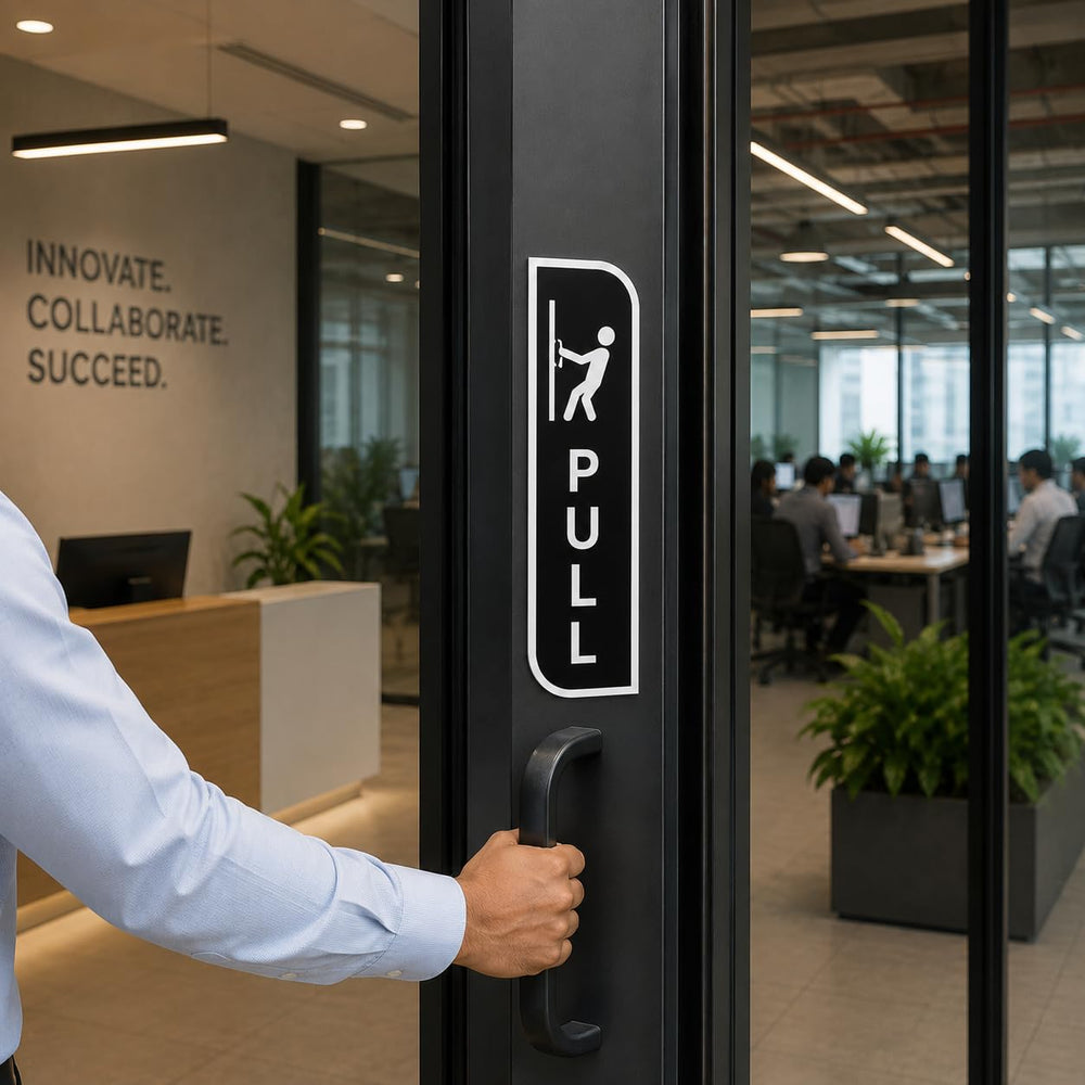 Black Push & Pull Door Sign Set Acrylic – Minimalist Vertical Door Plaques for Office, Retail Store, Cafe, Restaurant, Glass Door & Commercial Entrance