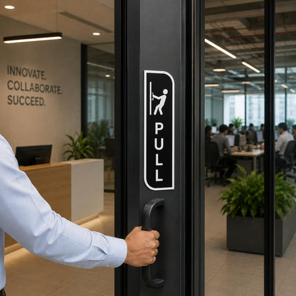 Black Push & Pull Door Sign Set Acrylic – Minimalist Vertical Door Plaques for Office, Retail Store, Cafe, Restaurant, Glass Door & Commercial Entrance