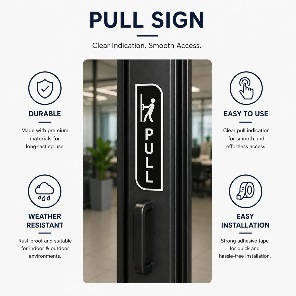 Black Push & Pull Door Sign Set Acrylic – Minimalist Vertical Door Plaques for Office, Retail Store, Cafe, Restaurant, Glass Door & Commercial Entrance