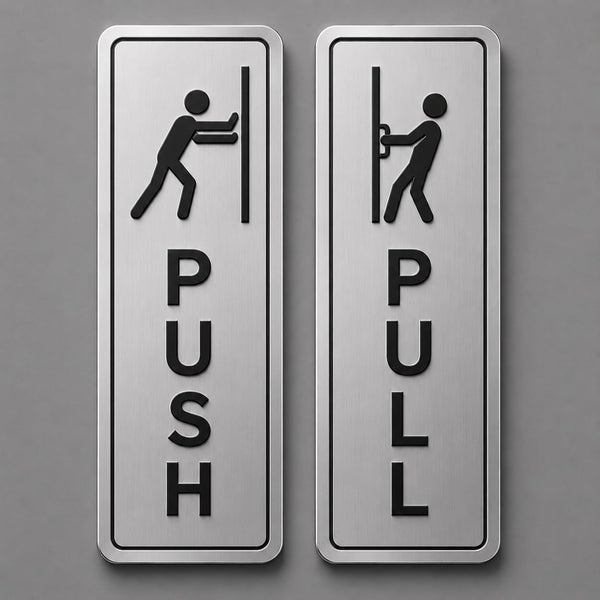 Push Pull Door Sign Set Silver Acrylic – Minimalist Office Door Plaques for Business Entrances, Retail Stores, Restaurants, Glass Doors & Commercial Spaces