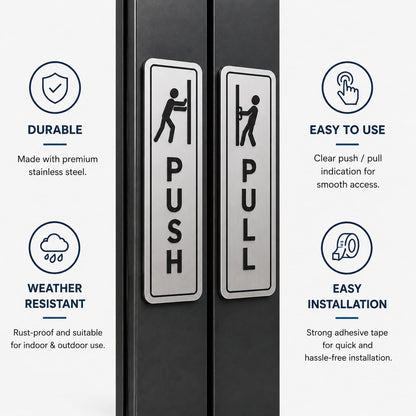 Push Pull Door Sign Set Silver Acrylic – Minimalist Office Door Plaques for Business Entrances, Retail Stores, Restaurants, Glass Doors & Commercial Spaces