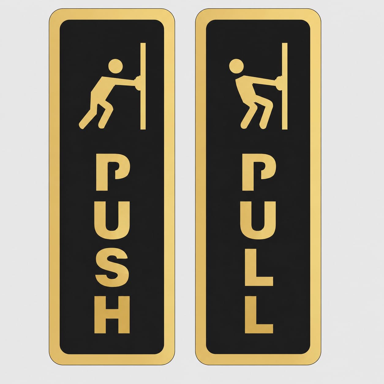 Push Pull Door Sign Set – Acrylic Modern Vertical Office Doors Labels, Gold & Black Push Pull Signs, Self-Adhesive Business Door Signage for Office, Storefront, Restaurant, Glass Door Entrance