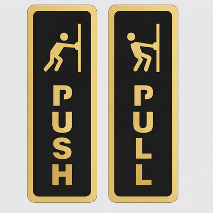 Push Pull Door Sign Set – Acrylic Modern Vertical Office Doors Labels, Gold & Black Push Pull Signs, Self-Adhesive Business Door Signage for Office, Storefront, Restaurant, Glass Door Entrance