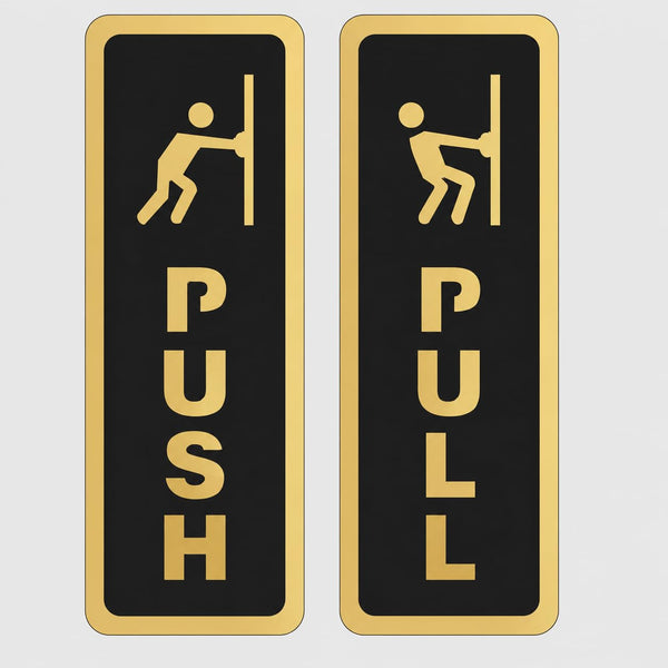 Push Pull Door Sign Set – Acrylic Modern Vertical Office Doors Labels, Gold & Black Push Pull Signs, Self-Adhesive Business Door Signage for Office, Storefront, Restaurant, Glass Door Entrance