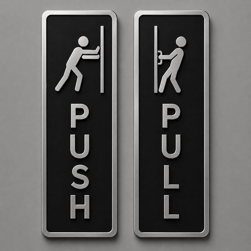 Modern Acrylic Push & Pull Door Sign Set for Office, Shop, Cafe & Business Entrance – Minimalist Black and Silver Acrylic Door Plaques for Commercial Buildings, Retail Stores, Restaurants, Glass Doors, and Contemporary Interior Decor
