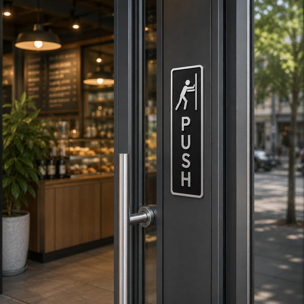 Modern Acrylic Push & Pull Door Sign Set for Office, Shop, Cafe & Business Entrance – Minimalist Black and Silver Acrylic Door Plaques for Commercial Buildings, Retail Stores, Restaurants, Glass Doors, and Contemporary Interior Decor