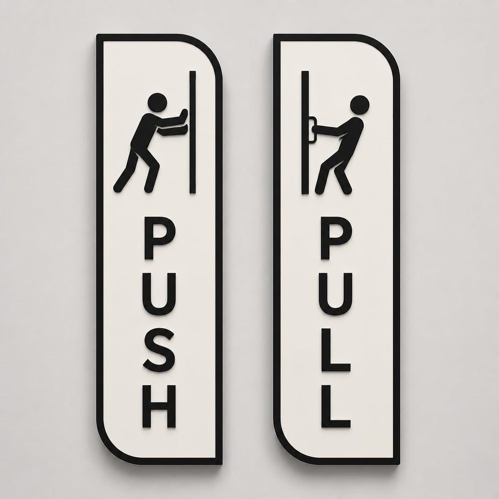 White Acrylic Push pull sign for glass door – Minimalist Vertical Office Door Plaques for Retail Stores, Cafes, Restaurants, Glass Doors & Commercial Entrances
