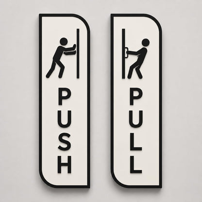 White Acrylic Push pull sign for glass door – Minimalist Vertical Office Door Plaques for Retail Stores, Cafes, Restaurants, Glass Doors & Commercial Entrances