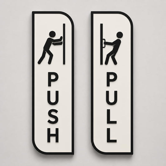 White Acrylic Push pull sign for glass door – Minimalist Vertical Office Door Plaques for Retail Stores, Cafes, Restaurants, Glass Doors & Commercial Entrances