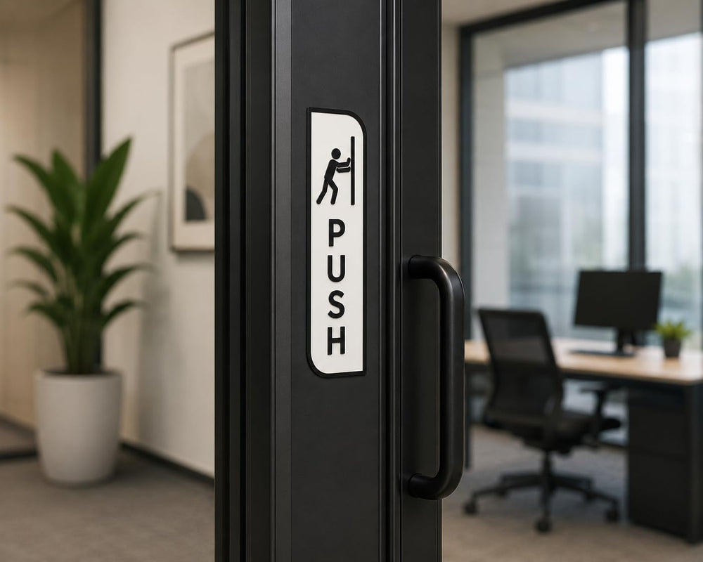 White Acrylic Push pull sign for glass door – Minimalist Vertical Office Door Plaques for Retail Stores, Cafes, Restaurants, Glass Doors & Commercial Entrances