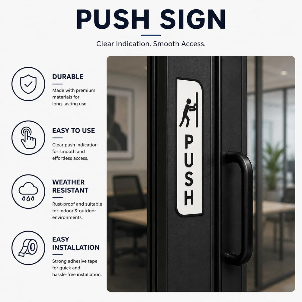 White Acrylic Push pull sign for glass door – Minimalist Vertical Office Door Plaques for Retail Stores, Cafes, Restaurants, Glass Doors & Commercial Entrances