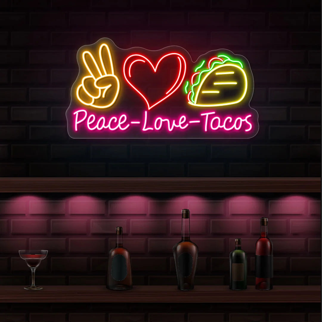 Peace Love Tacos Trendy Neon Signs for Restaurants | Instagrammable Cafe Decor (36In x 24In)