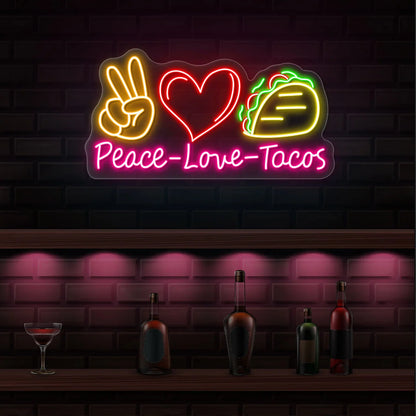 Peace Love Tacos Trendy Neon Signs for Restaurants | Instagrammable Cafe Decor (36In x 24In)