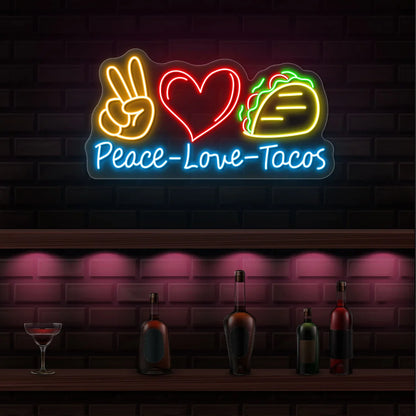 Peace Love Tacos Trendy Neon Signs for Restaurants | Instagrammable Cafe Decor (36In x 24In)