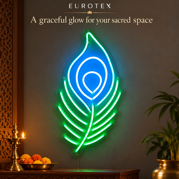Mor Pankh LED Neon Sign – Peacock Feather Wall Neon Light for Home | Custom Neon Sign | Personalised Neon Lights with Name | LED Glow Sign