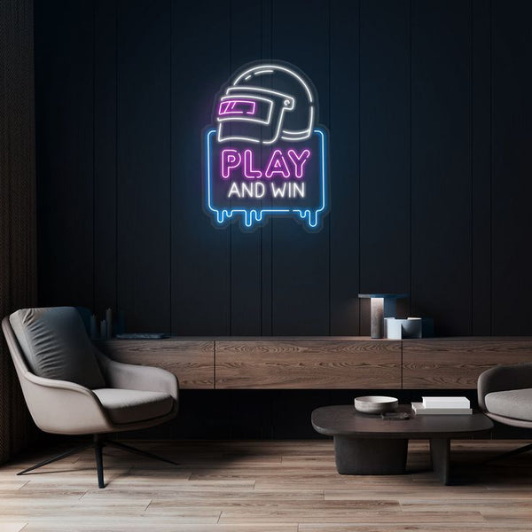 Play & Win Neon Sign Custom Made | LED Gaming Room Wall Decor for Kids & Gamers