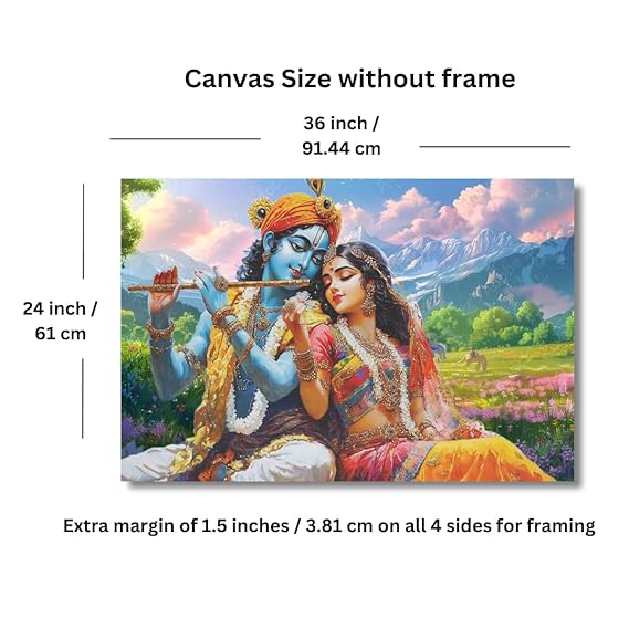 Eurotex Canvas Radha Krishna Wall Painting for Living Room, Bedroom, Hotels, Office - Big Size Elegant Wall Art for Home Decoration, Perfect Wall Decor (Radha Krishna-15)