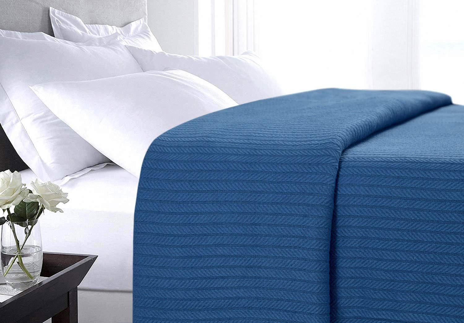 Eurotex Cable Cotton Blanket, 100% Real Cotton Throw - Royal Blue Eurotex
