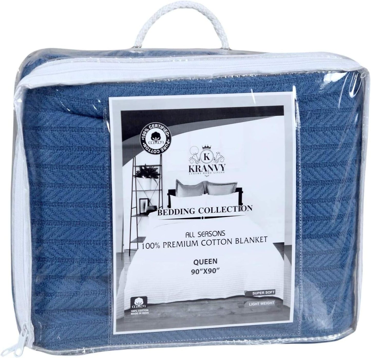 Eurotex Cable Cotton Blanket, 100% Real Cotton Throw - Royal Blue Eurotex