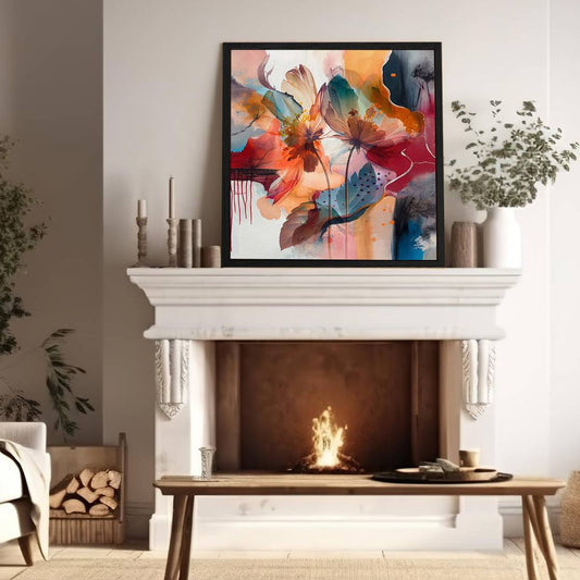 Eurotex Abstract Art With Flower, Framed Wall art (36x36 In) Eurotex