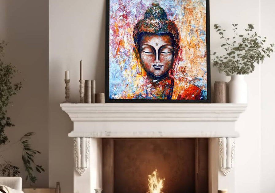 Eurotex Gautam Buddha, Framed Canvas Painting for Living Room (36x36 In) Eurotex