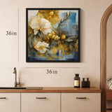 Eurotex White Flower Green Leaf, Framed Wall art for Bedroom (36x36 In. Framed Canvas Painting) Eurotex