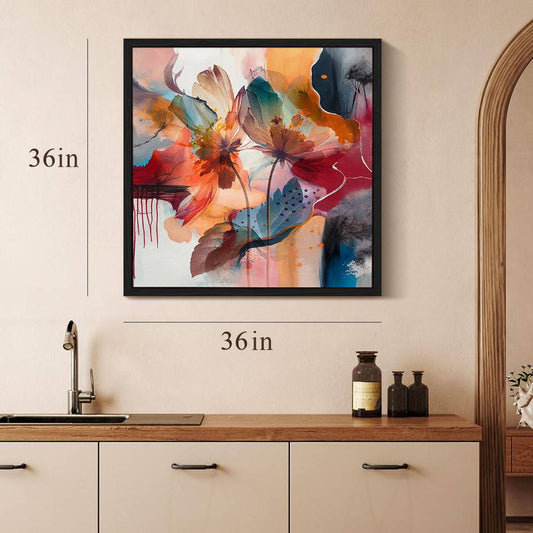 Eurotex Abstract Art With Flower, Framed Wall art (36x36 In) Eurotex
