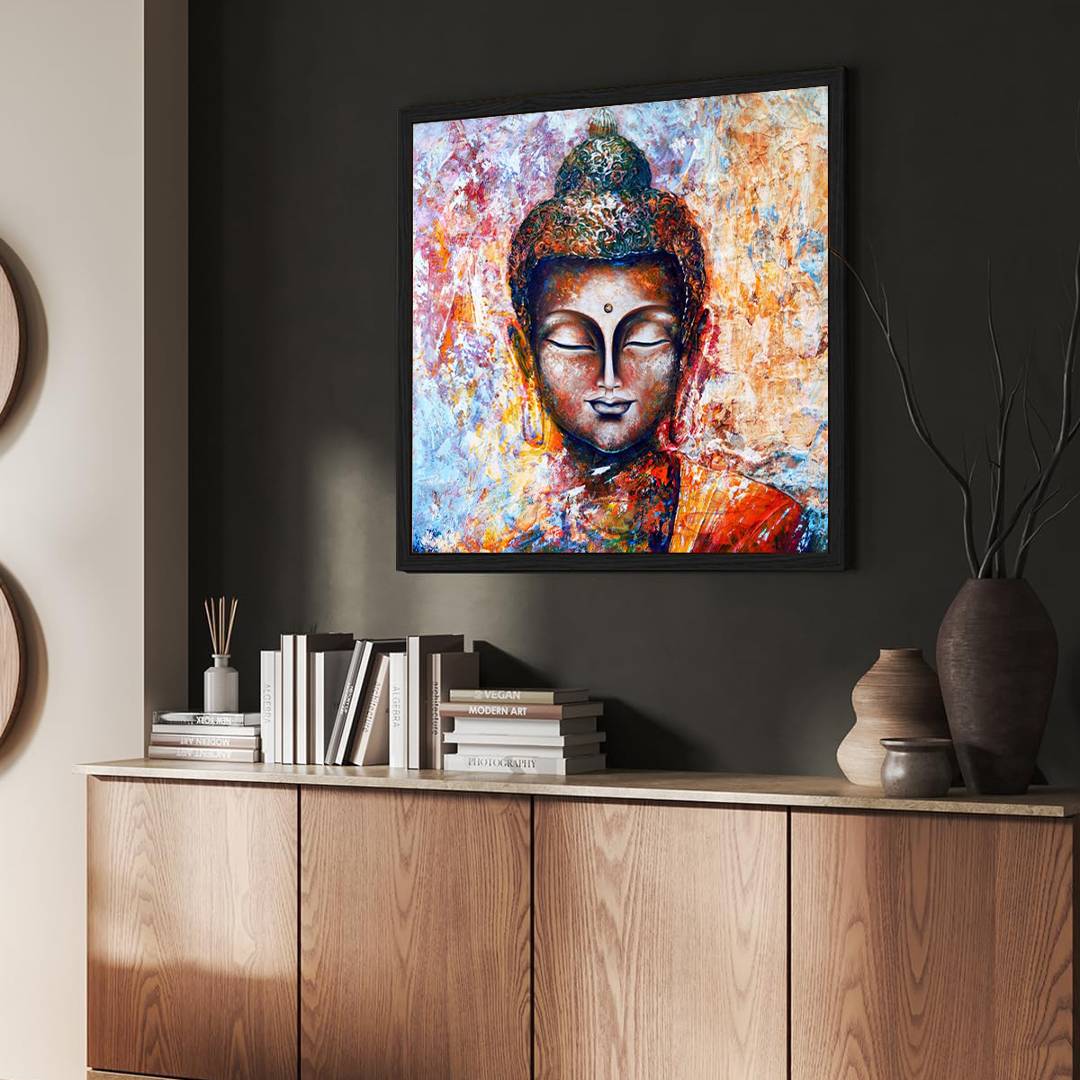 Eurotex Gautam Buddha, Framed Canvas Painting for Living Room (36x36 In) Eurotex