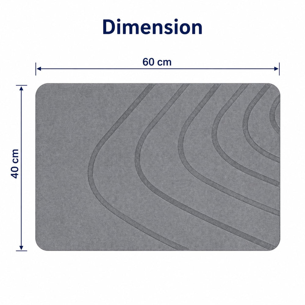 Eurotex Diatomite Stone Bath Mat Grey 60×40 cm | Ultra Fast Drying & Super Absorbent | Anti-Slip Base | Engraved Line Design | Durable Hard Bath Mat with Sanding Paper | Grey