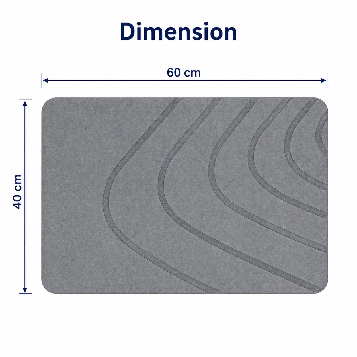 Eurotex Diatomite Stone Bath Mat Grey 60×40 cm | Ultra Fast Drying & Super Absorbent | Anti-Slip Base | Engraved Line Design | Durable Hard Bath Mat with Sanding Paper | Grey
