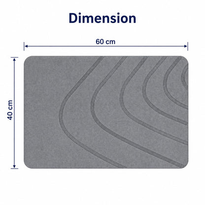 Eurotex Diatomite Stone Bath Mat Grey 60×40 cm | Ultra Fast Drying & Super Absorbent | Anti-Slip Base | Engraved Line Design | Durable Hard Bath Mat with Sanding Paper | Grey