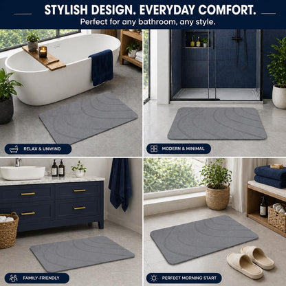 Eurotex Diatomite Stone Bath Mat Grey 60×40 cm | Ultra Fast Drying & Super Absorbent | Anti-Slip Base | Engraved Line Design | Durable Hard Bath Mat with Sanding Paper | Grey