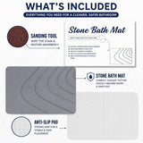 Eurotex Diatomite Stone Bath Mat Grey 60×40 cm | Ultra Fast Drying & Super Absorbent | Anti-Slip Base | Engraved Line Design | Durable Hard Bath Mat with Sanding Paper | Grey