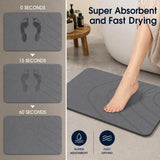 Eurotex Diatomite Stone Bath Mat Grey 60×40 cm | Ultra Fast Drying & Super Absorbent | Anti-Slip Base | Engraved Line Design | Durable Hard Bath Mat with Sanding Paper | Grey