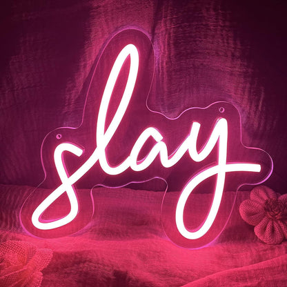 Neon Sign Board for Bedroom, Living Room, Gaming Room Decor, Gift for Birthday and Anniversary (Slay)