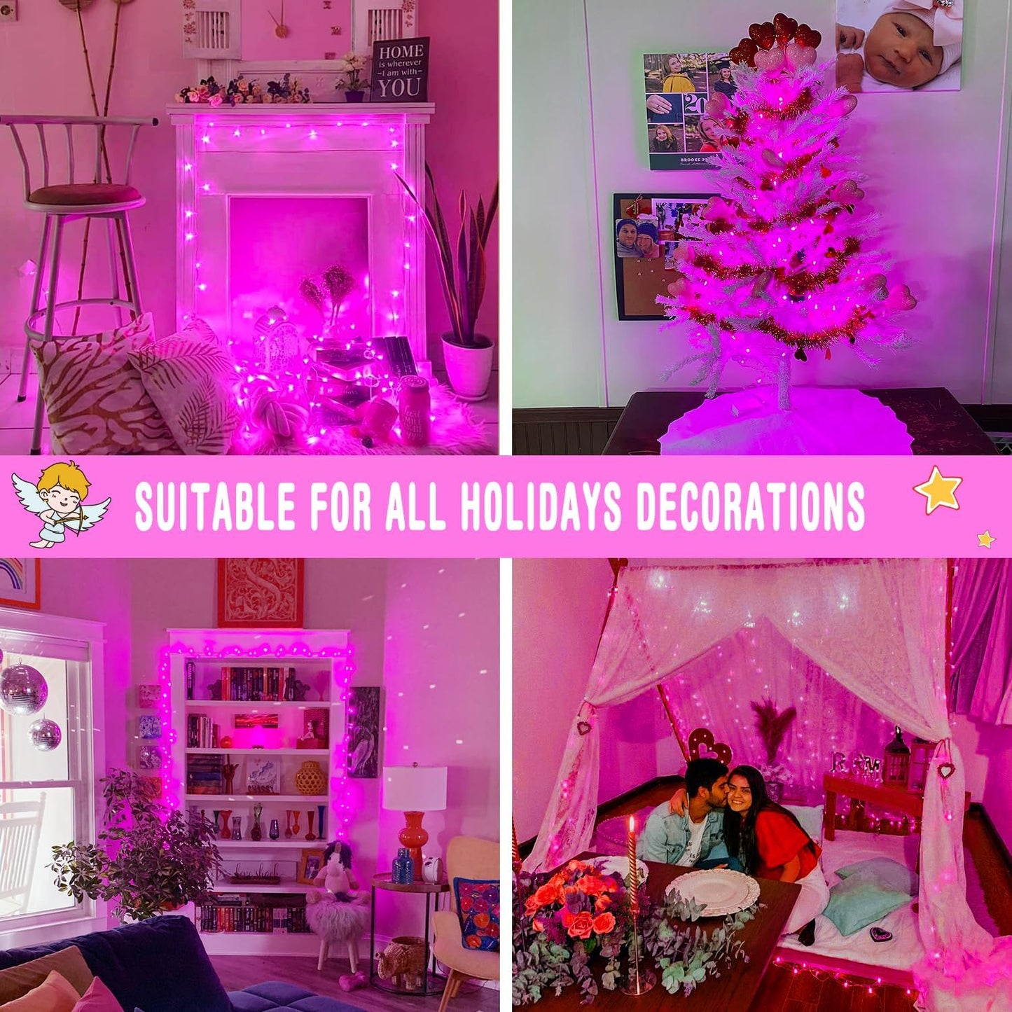 Eurotex Led String Lights 20 Meter Pink For Diwali (Pack of 2)