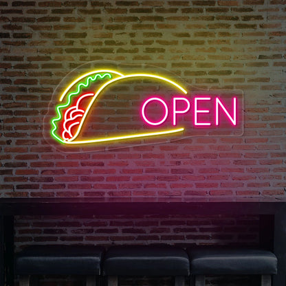 Tacos Open Neon Signs | Retro 50s Style Restaurant Wall Decor (36In x 12In)