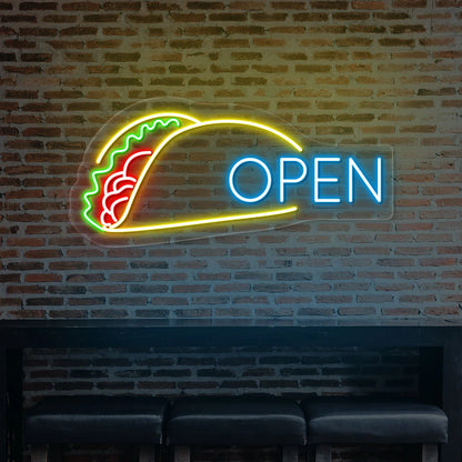 Tacos Open Neon Signs | Retro 50s Style Restaurant Wall Decor (36In x 12In)