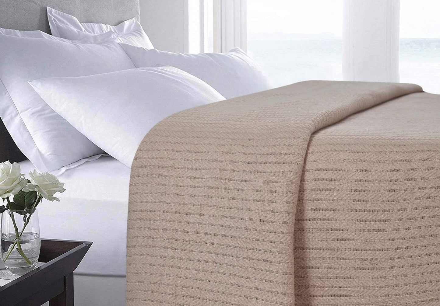 Eurotex Cable Cotton Blankets for Bed, 100% Cotton Blanket - Tan Eurotex