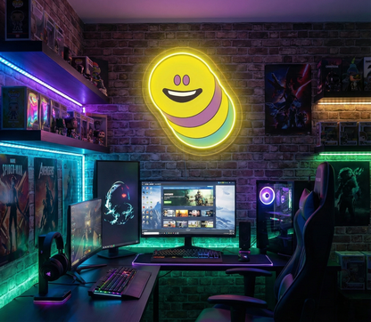 Smiley Emoji UV Print Neon Signs | Personalized LED Name Lights for Room