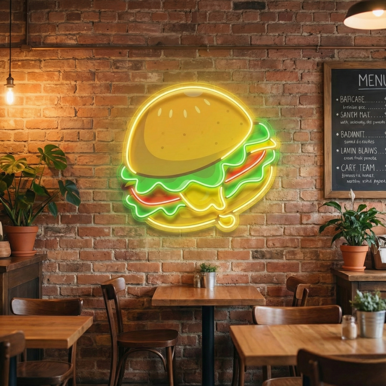 Custom UV Print Burger Neon Signs | Personalized LED Name Lights for Room