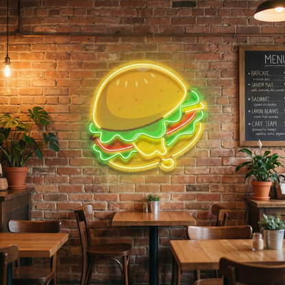 Custom UV Print Burger Neon Signs | Personalized LED Name Lights for Room